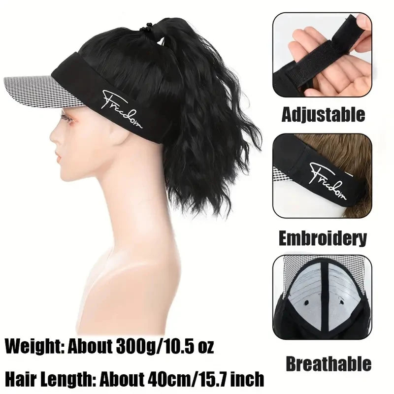 Synthetic wig 16 inch houndstooth empty top baseball cap curly hair wig suitable for women's daily wear