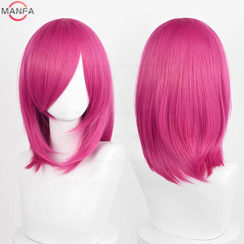 40cm Medium Basic Anime Cosplay Wig Bang Blond  Black White Red Pink Green Brown Gold Blue Heat Resistant Synthetic Hair Wigs