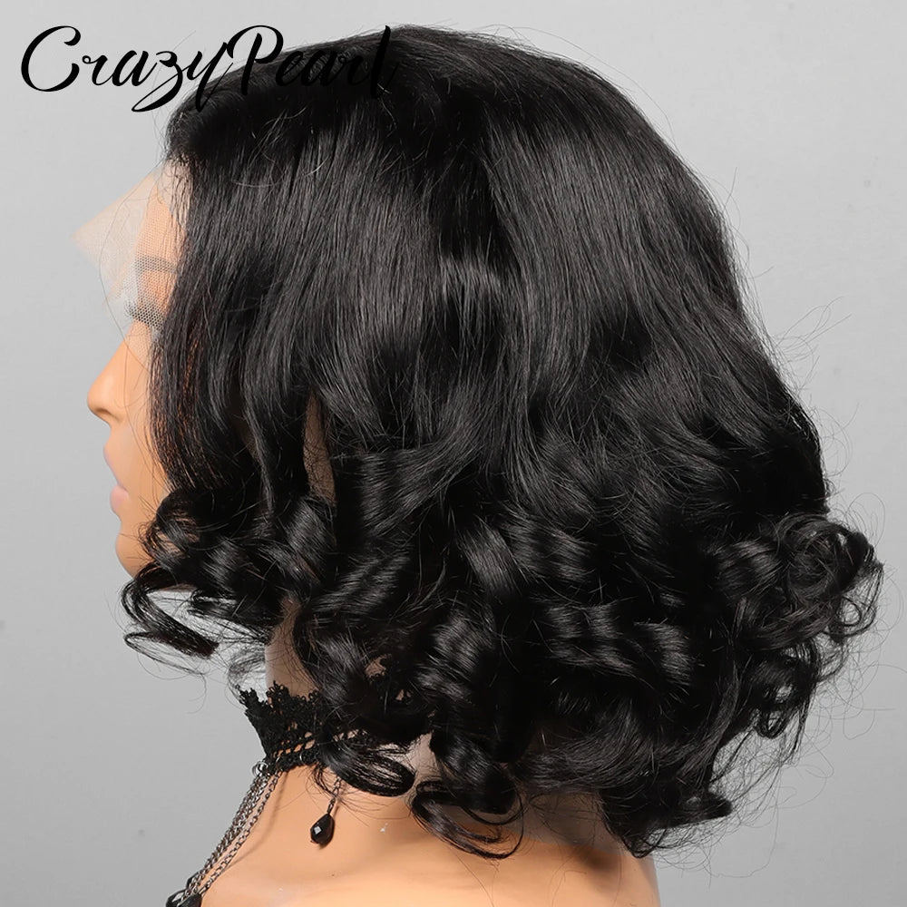 Short Bob Wig Human Hair 180% Density Glueless Lace Closure Wigs for Black Women Body Wave 13X4 Lace Front Wig Loose Wave Culry