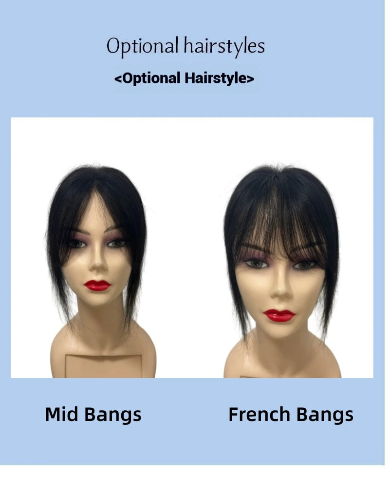 7x10cm Breathable Lace Human Hair Toppers 10 Inch Invisible Clip In Bangs for Women Natural Hairpieces Cover Thinning Hair Daily