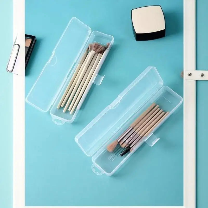 3PCS Transparent Makeup Brush Organizer CaseTravel Cosmetic Brush Storage Box Dustproof Snap-Close Holder With Hanging Loop