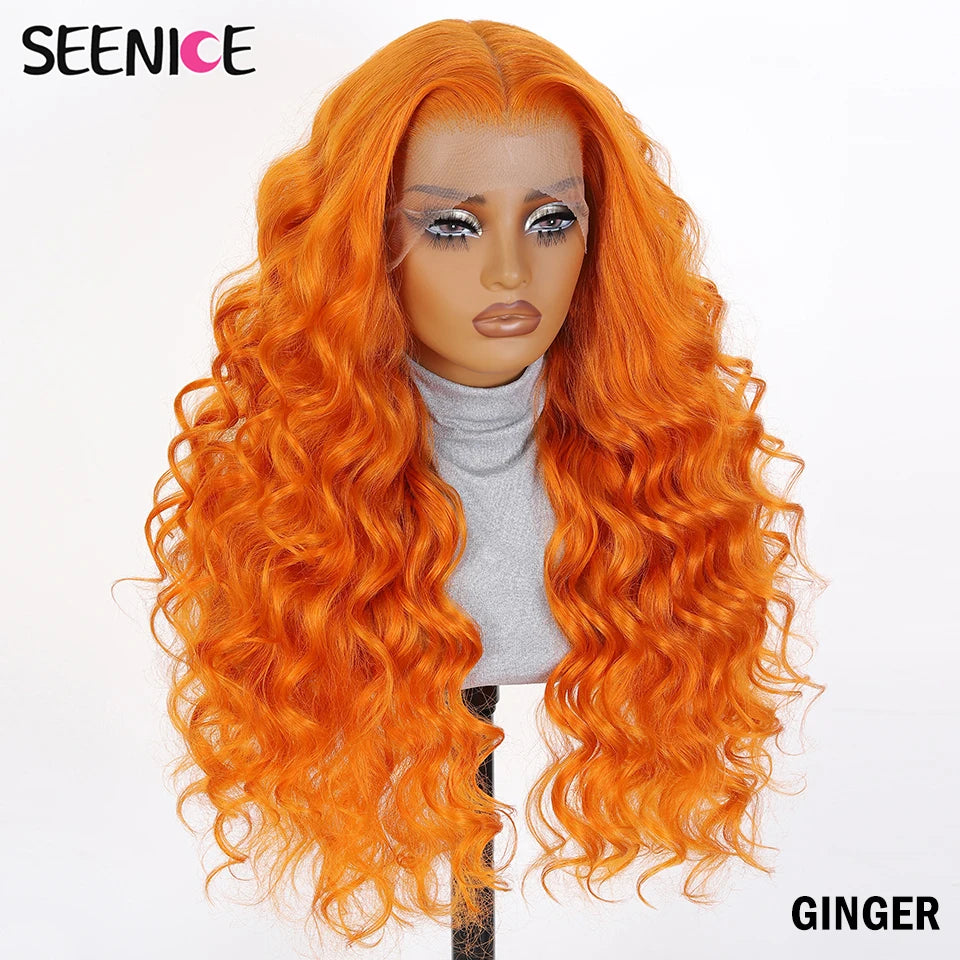 13x6 HD Synthetic Blend Lace Front Wig 30 Inch Long Deep Wavy Ombre Blonde Ginger for Afro Women Heat Resistant Cosplay Wig