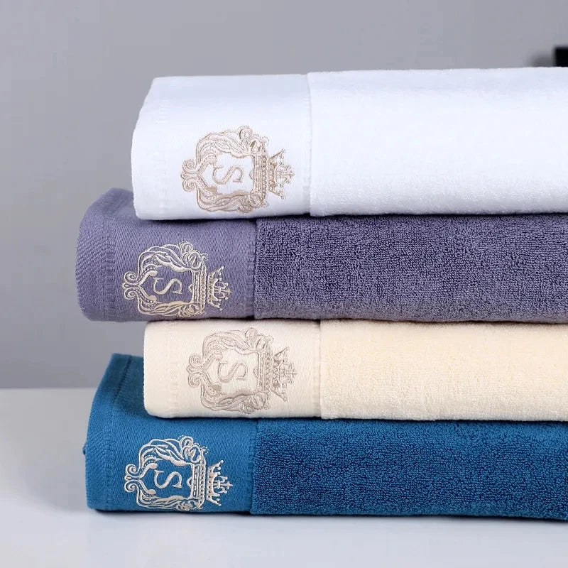Cotton Towel Set 1/2/3PCS 34x74cm Face Hand Hair Towels & 70x140cm Big Bath Towel Cover - Absorbent Home Towels White Blue Cream