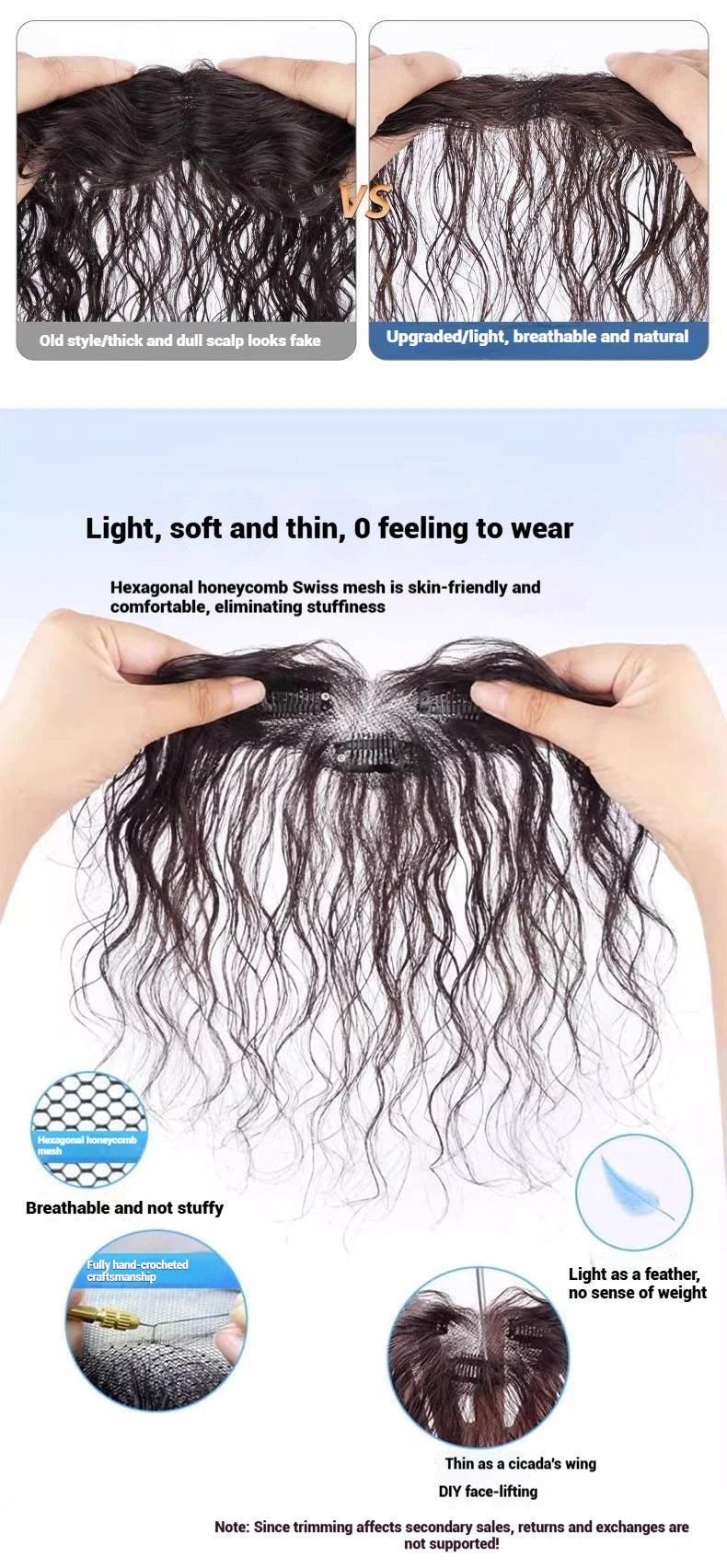 100% Human Hair Curly Bangs Toppers for Women Breathable Lace Base with Clips Curl Baby Hair Fringe Hairpiece for Thinning Hair