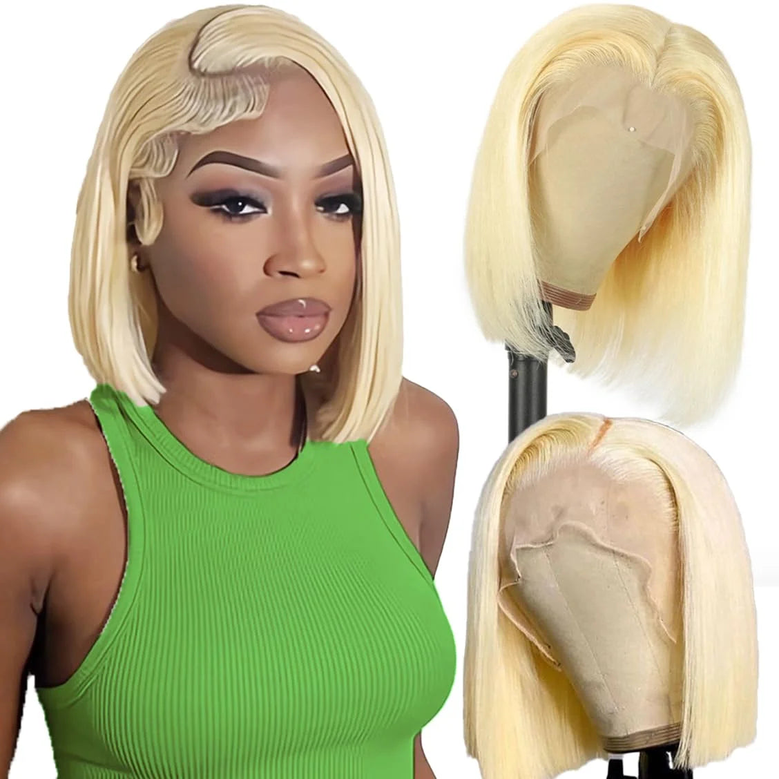 Human Hair Wigs 613 Blonde Colored Straight Short Bob 220% Density 13x6 Full Frontal HD Transparent Lace Pre-plucked 8-14 Inch