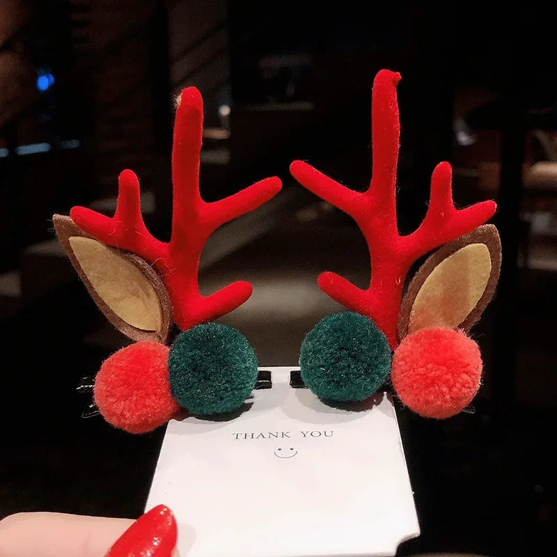 Christmas Headband Reindeer Antlers Horn Flower Hair Band Clasp Headwear for Kids Adult New Year Navidad Party Halloween Cosplay