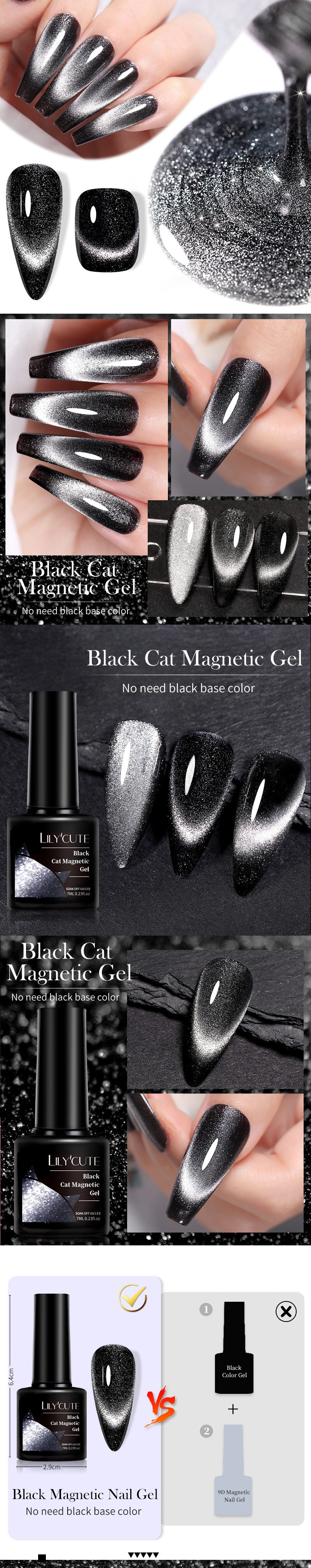 LILYCUTE 7ml 9D Black Crystal Cat Magnetic Gel Nail Polish Laser Silver Glitter Semi Permanent Manicure For Nail Art Gel Varnish