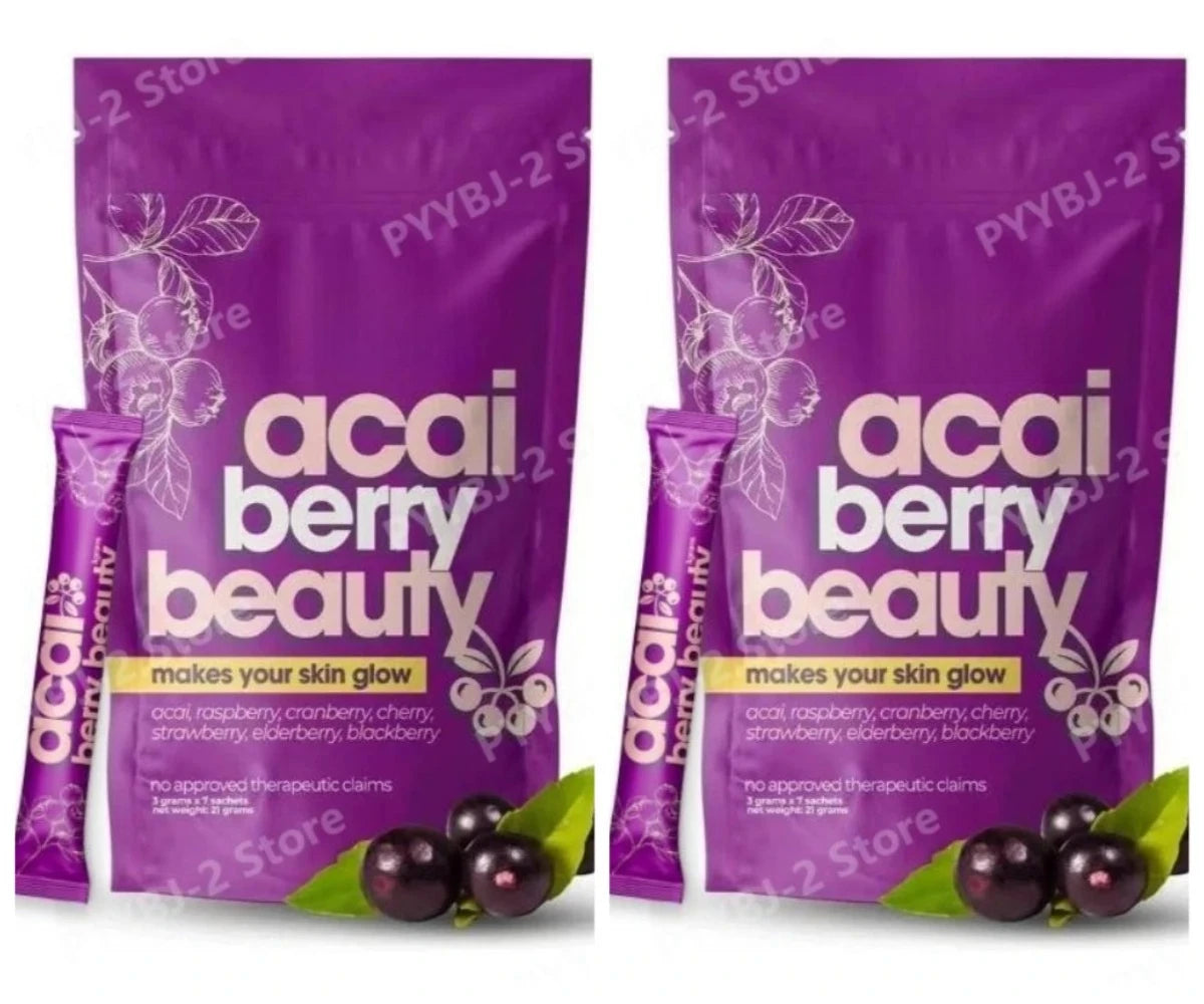 Beauty Berry Drink Powder for Daily Glow Support | Acai Raspberry Cranberry Elderberry Blend | 7 Sachets | Natural Antioxidant