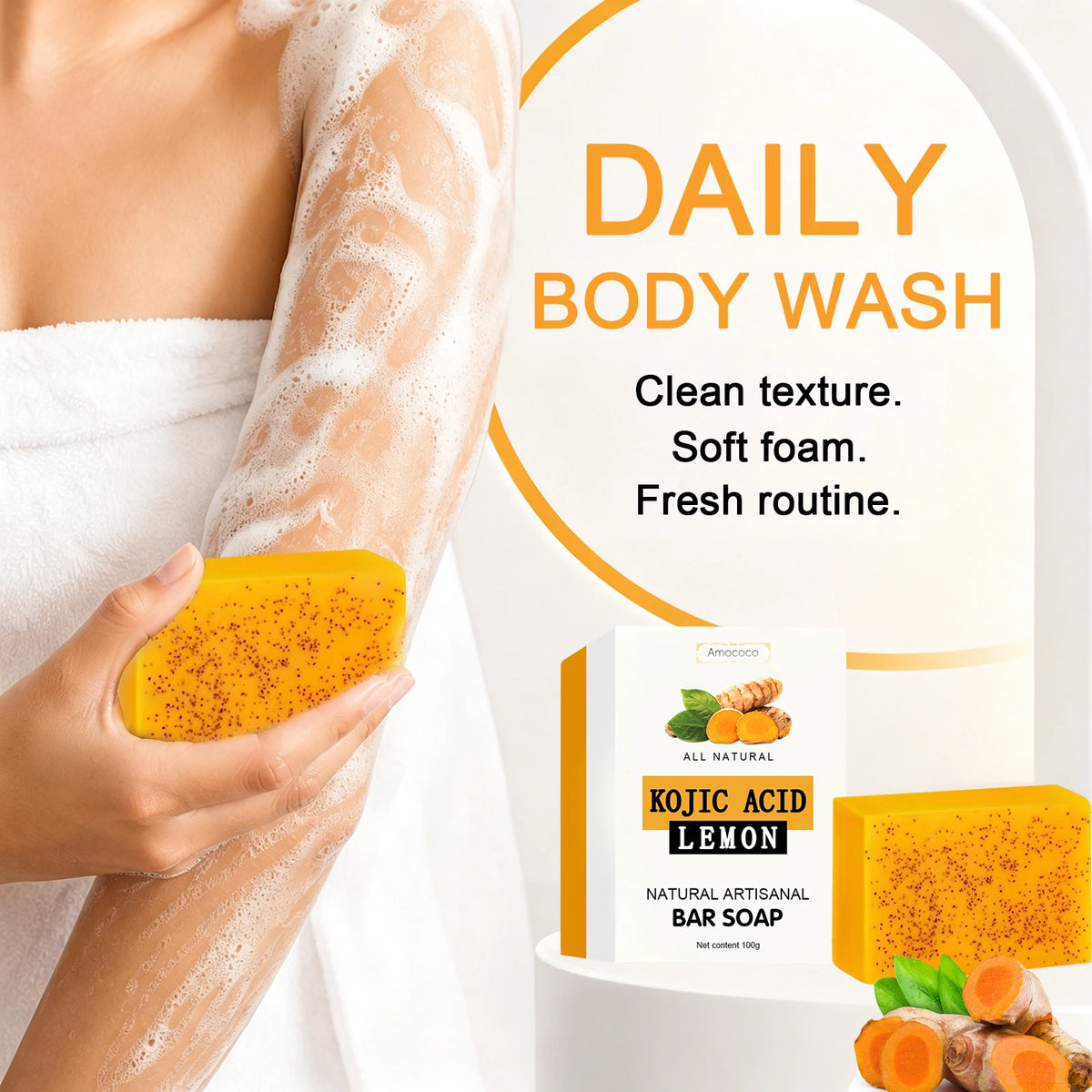 Amococo 3/5/10/30Pcs Turmeric Kojic Acid Brightening Bar Soap Natural Face and Body Cleanser with Vitamin C Retinol Hyaluronic Acid and Shea Butter 100g