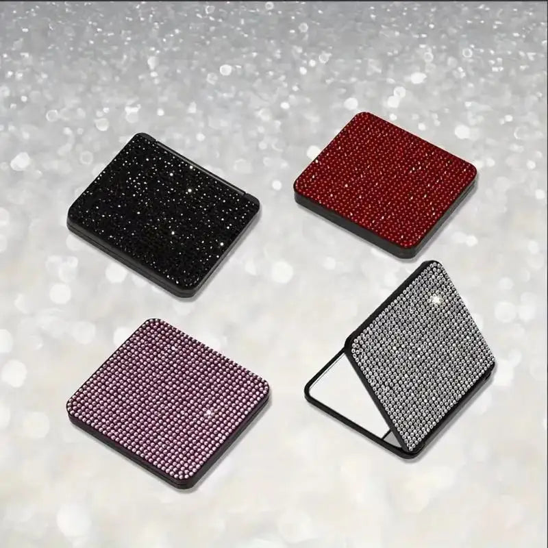 Rhinestone Compact Makeup Mirror Double Sided Foldable Portable HD Reflection for Daily Makeup Touch Up Travel Gift