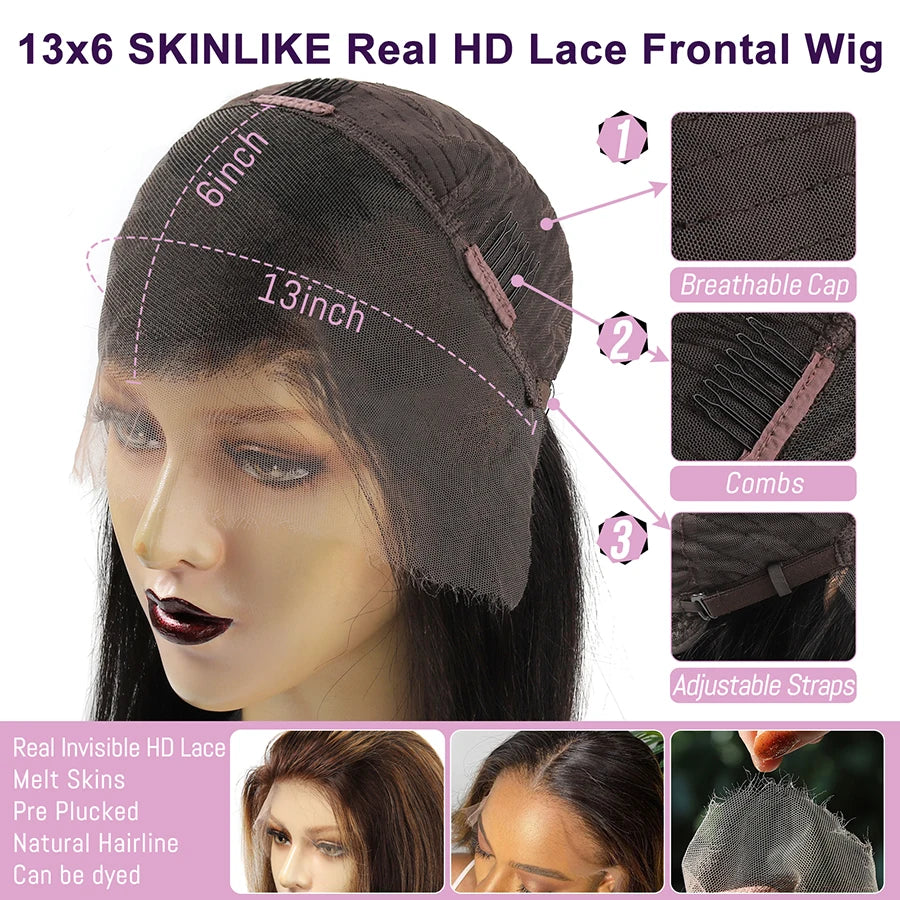 Wowangel 13x6 Full Lace Frontal Wig HD Lace Frontal Wigs Body Wave Human Hair Wigs 250% HD Lace Closure Wigs Melt Skins Glueless