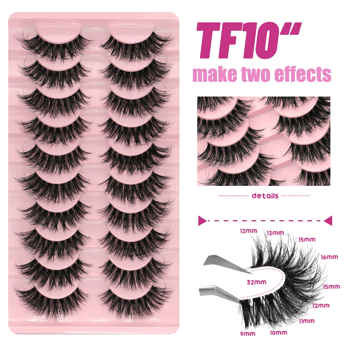 GROINNEYA Manga Lashes 5/10 Pairs 3D Clear Band Lashes Natural Look Mink Eyelashes Fluffy Cat Eye Lashes Pack Fake Eyelashes