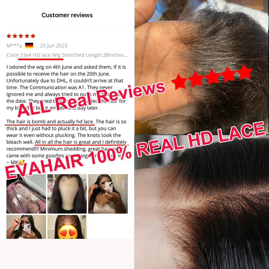 Eva 13x6 HD Lace Full Frontal Wig Silky Straight 180% Pre Plucked HD Lace Wig Invisible HD Lace Melt Skins Glueless Closure Wig