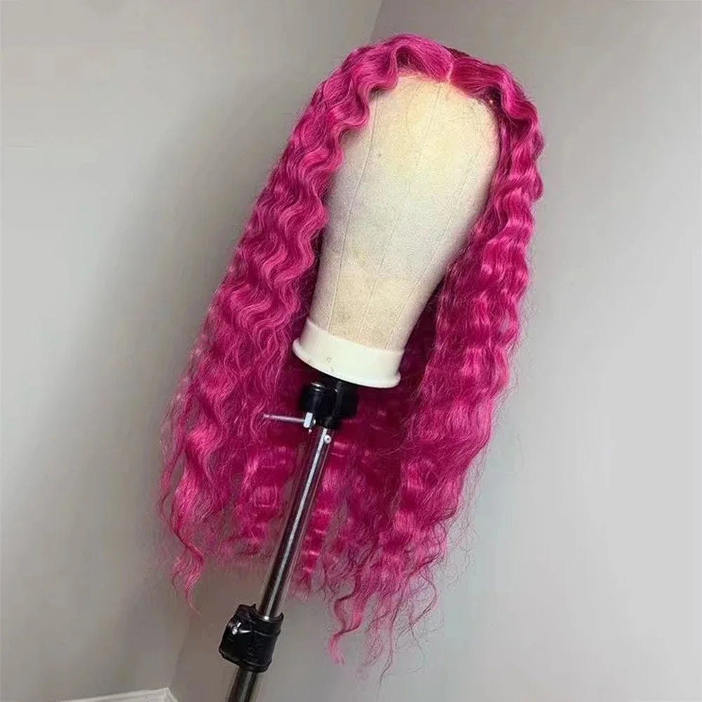 Navy Blue Light Pink Deep Wave Lace Front Wigs Free Part Long Curl Wavy Heat Fiber Synthetic Wig Makeup Cosplay Black Women Use