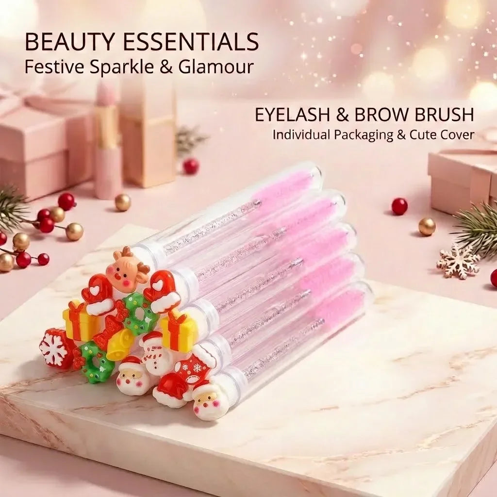 10pcs Christmas Mascara Eyelash Brush in Tube with Christmas tree, Dust-Proof Reusable Mascara Wand Lash Applicator Makeup Tool