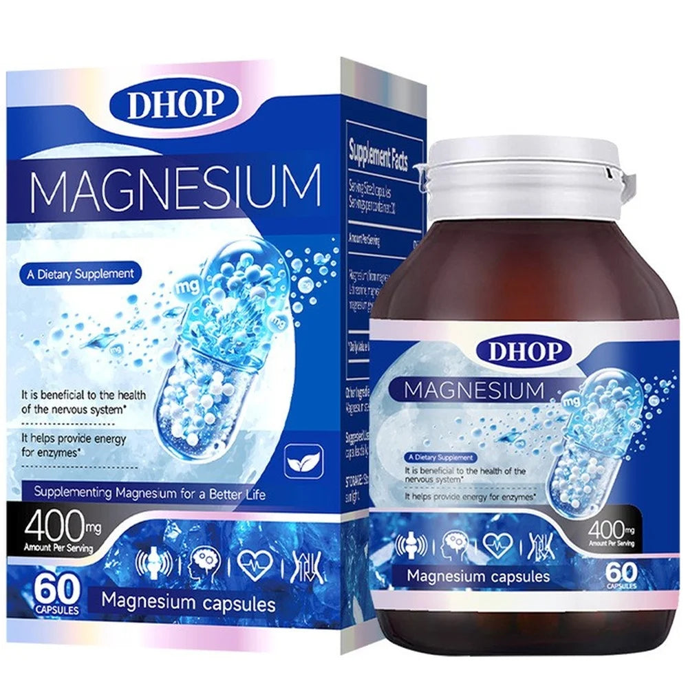 DHOP Magnesium Capsules 400mg 60 Count Bone Health Muscle Function Sleep Wellness Nervous System Support Supplement for Adults