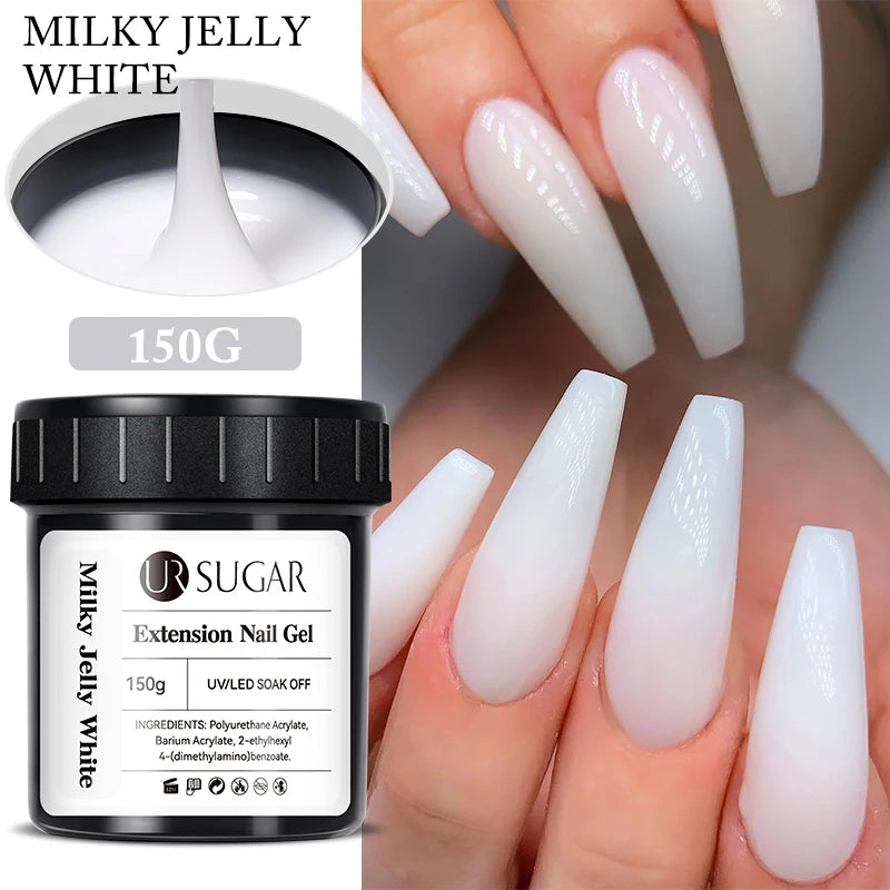 UR SUGAR 150g Jelly Gel Nail Extension Gel Milky White Nude Pink Quick Building UV Nail Hard Gels Self Leveling Construction Gel