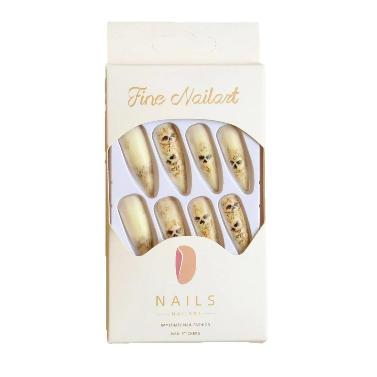 24Pcs Matte Stiletto Press On Nails False Nails Skeleton Nail Tips Halloween Gothic False Nail Kit for Cosplay Party Costume