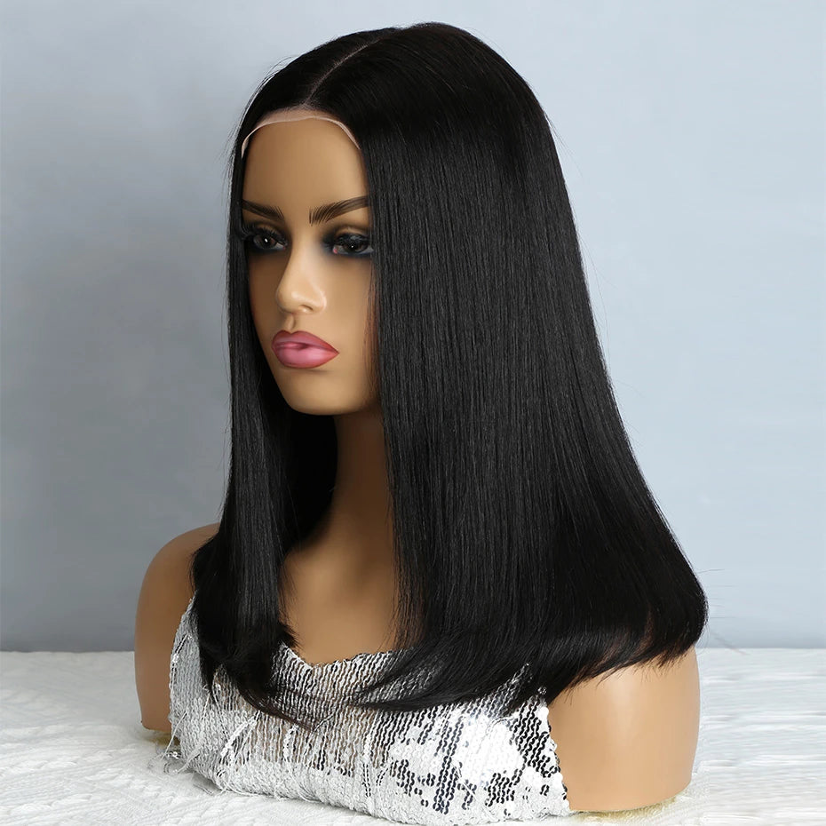 Natural Black Bob Wig Human Hair Blunt Cut Bone Straight 13x4 Transparent Lace Front Wig Ear to Ear Shoulder Length Straight Bob Wigs For Women 250% 280% Density