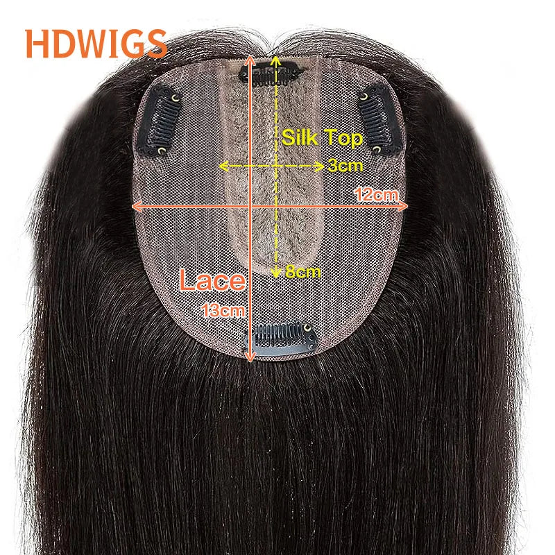 Women Toppers Silk Base Human Hair Wigs Straight Clip in Remy Human Hair Extensions Silk Top Woman Toupee 100% Real Hairpiece