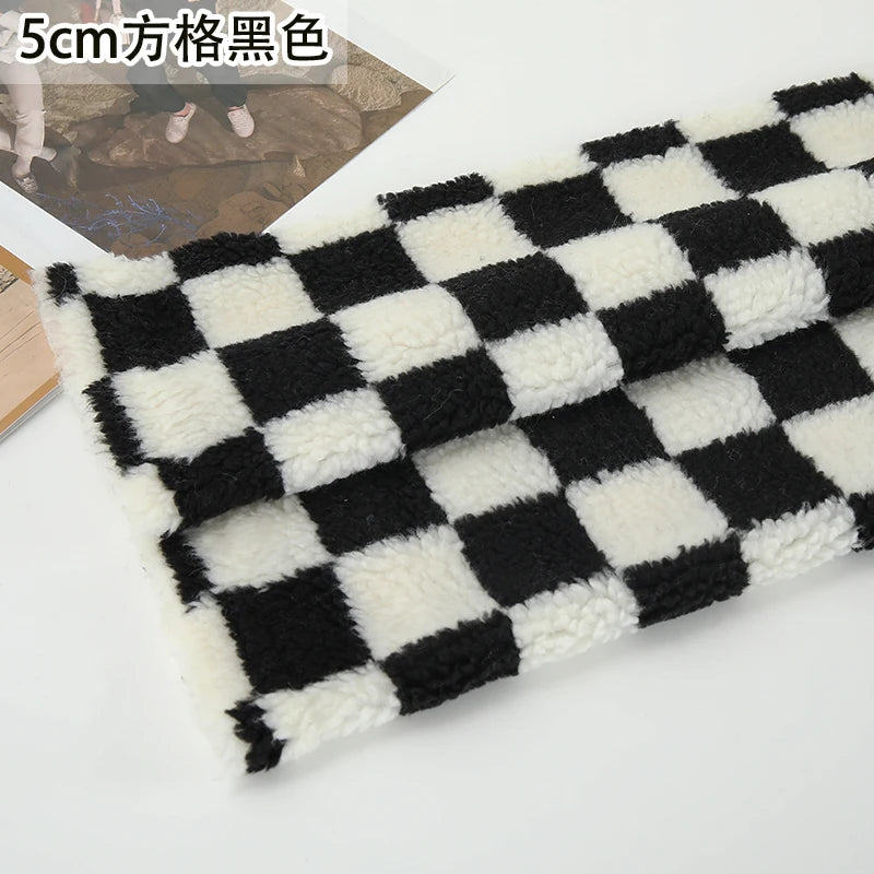 Thickened Short Hair Plush Fabric By The Meter for Needlework Autumn Coat Hoodies Dolls Diy Sewing Cloth Warm Soft Bear Plaid