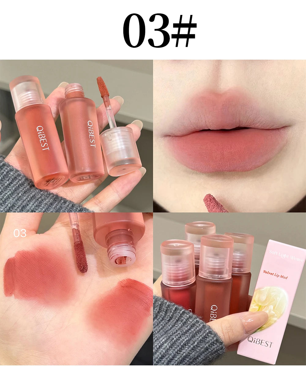 QIBEST 6 Colors Matte Liquid Lipstick Velvet Durable Lip Gloss Sexy Red Lip Stain Makeup Waterproof Lasting Lip Mud Cosmetics