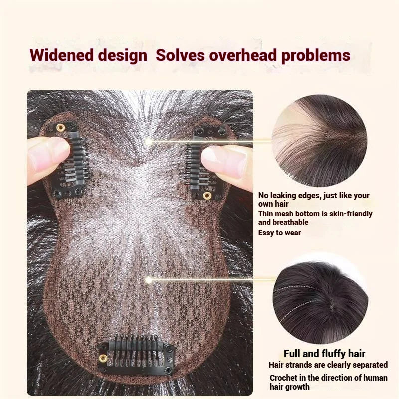 Ultra-Thin Mesh Hair Toppers 8x11cm Clip-In Bangs Hairpiece for Women Fluffy Real Hair Increase Volume Cover White Hair