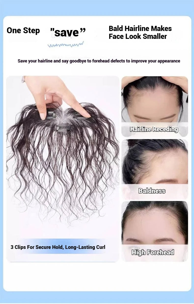 100% Human Hair Curly Bangs Toppers for Women Breathable Lace Base with Clips Curl Baby Hair Fringe Hairpiece for Thinning Hair