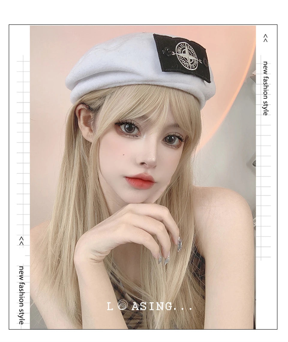 LM Light Blonde Wave Hair Wig Synthetic Long Wavy Wigs with Bangs for Women Cosplay Natural High Temperature Fiber