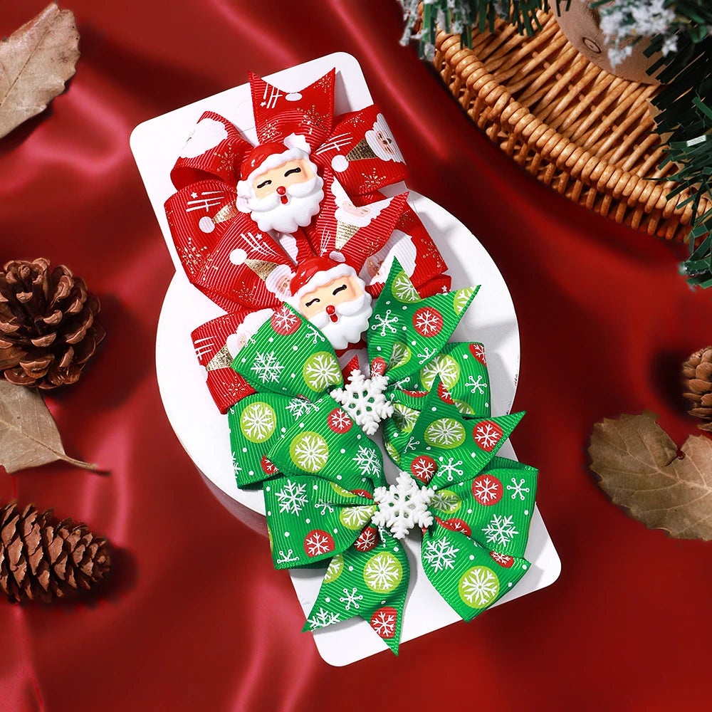 Christmas Sunflower Ribbon Hair Clip Acrylic Material Elk Santa Claus Bow Hair Clip Children's Christmas Party Headwear