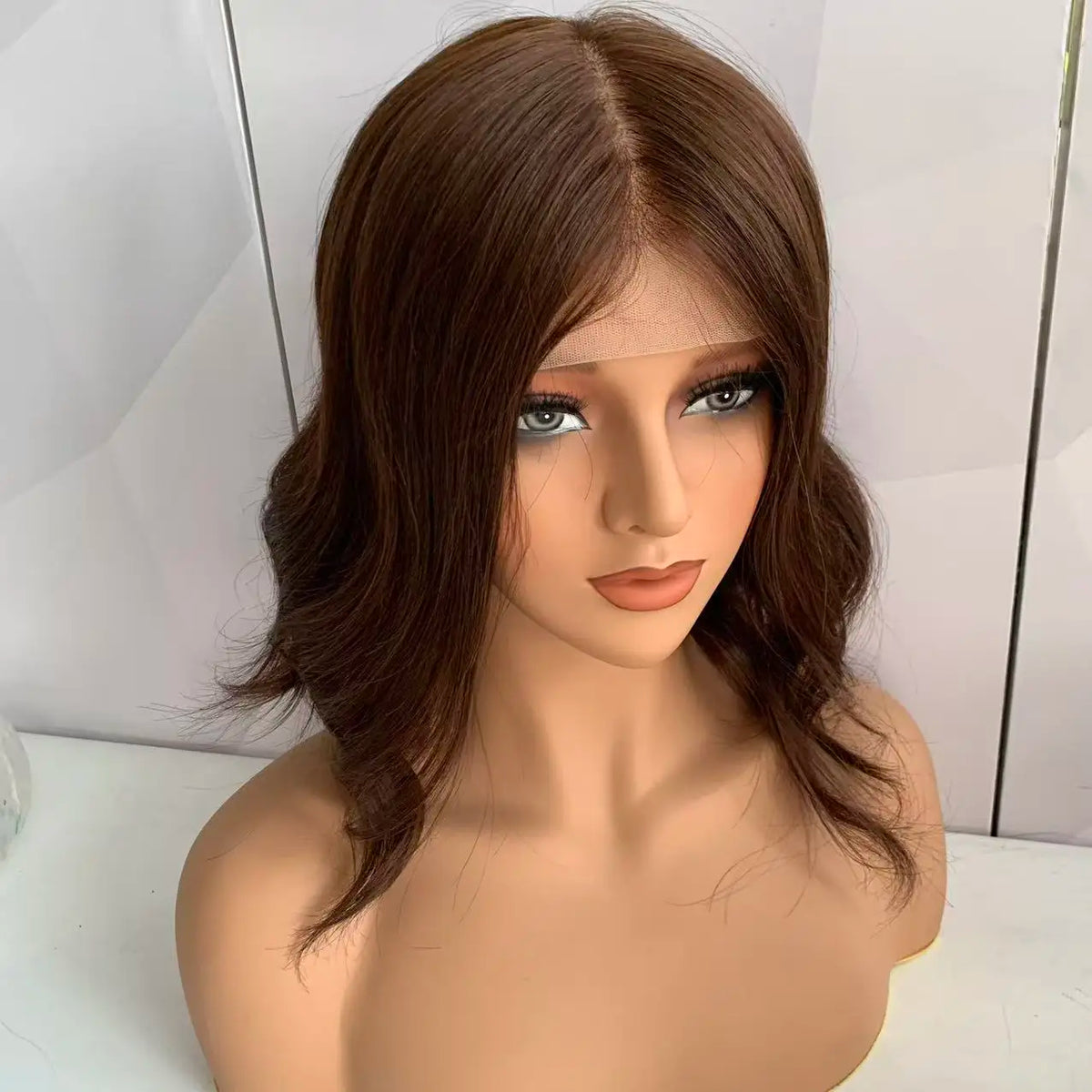#4 Brown Color Silk Top Silicone Cap Medical Gluless Wig Replacement European Human Hair For Alopecia Or Cancer