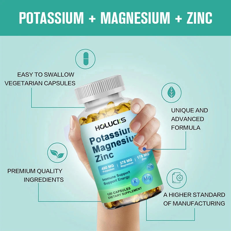 Potassium Magnesium Zinc Capsules - Bone & Heart Health Supplement, Sleep Support, Muscle Relaxation, Stress & Anxiety Relief