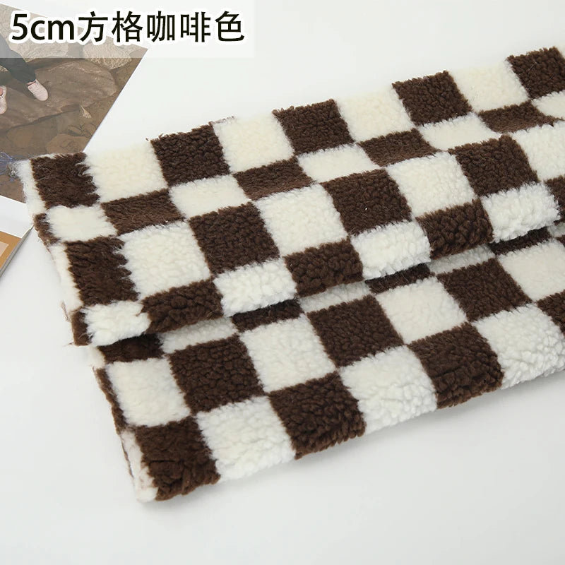Thickened Short Hair Plush Fabric By The Meter for Needlework Autumn Coat Hoodies Dolls Diy Sewing Cloth Warm Soft Bear Plaid