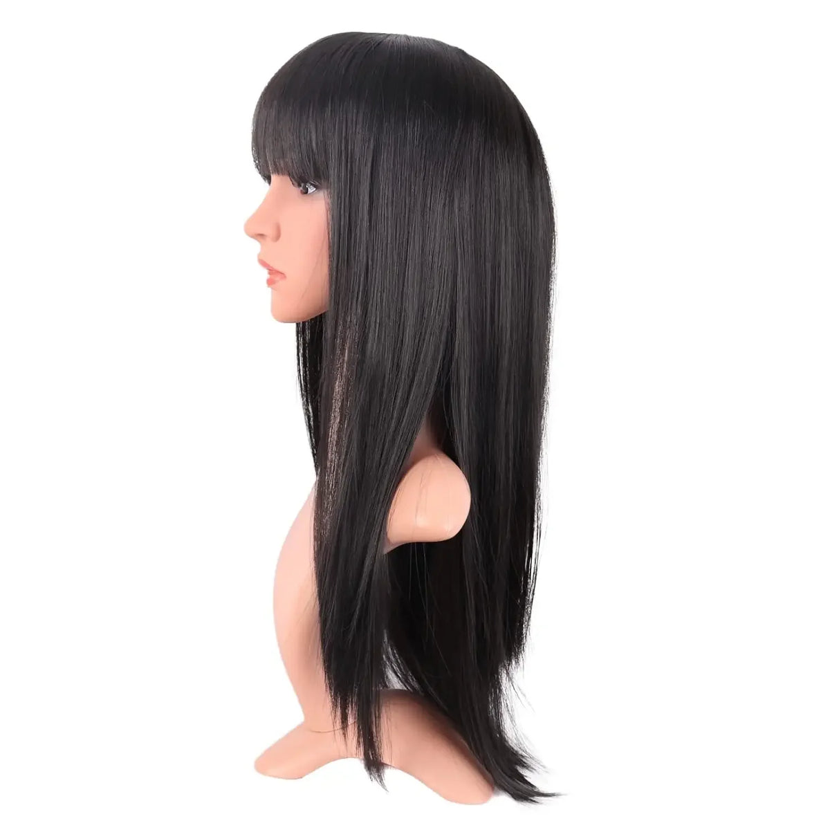 Women Long Straight with Flat Bangs Synthetic Hair Heat Resistant Fiber Hair for Party Cosplay Wig Black Wigs Women