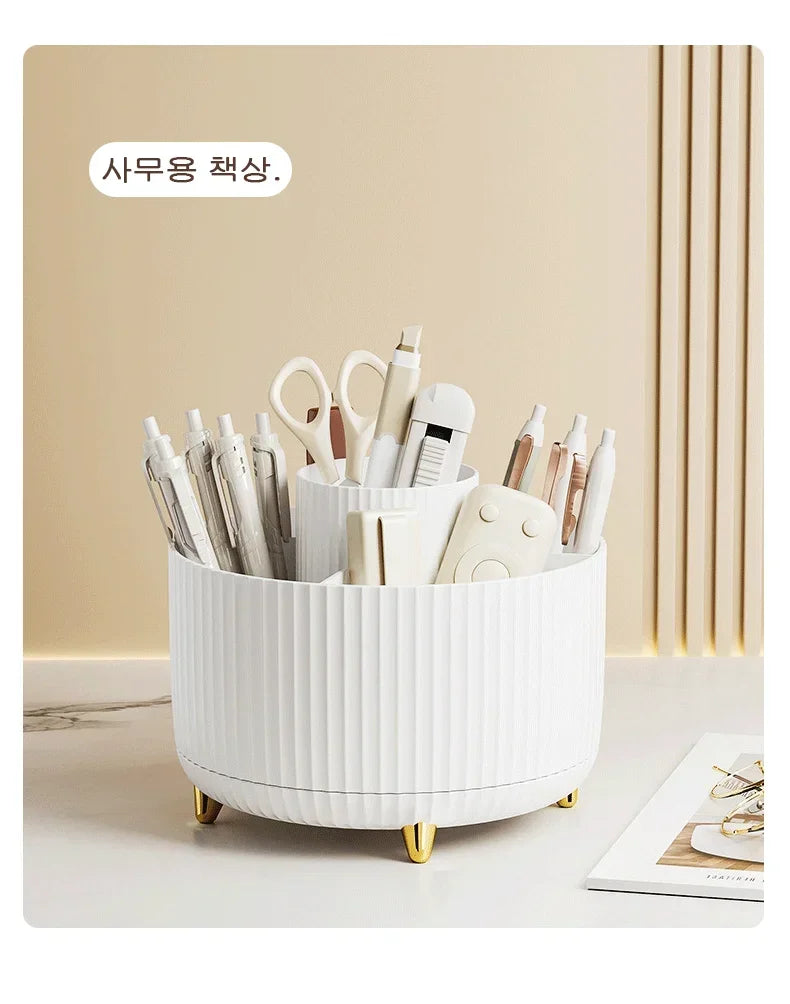 360 Degree Rotating Makeup Brush Organizer Cosmetic Brush Holder Desktop Storage Box Pen Pencil Container Organizer