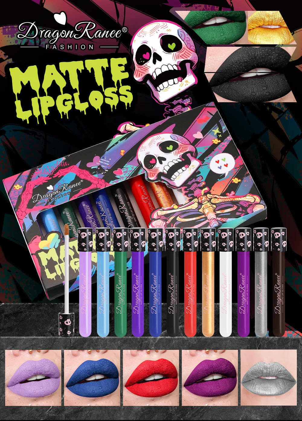 Creative Matte Lip Glaze 12 Shade Collection Vampire Halloween Cosplay Lipstick Waterproof Makeup Set Longwear Beauty  Makeup