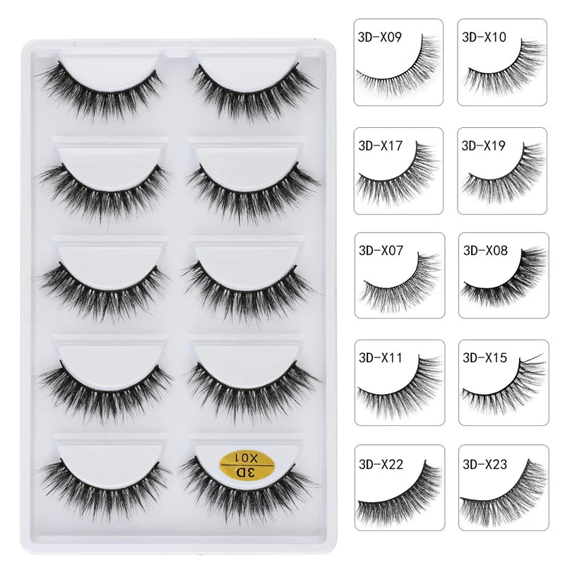 3/5 Pairs Hot Sale Natural Long 3D Mink Lashes Soft Short Faux Cils Handmade Fake Lashes Makeup Tool Eyelash Extension Maquiagem