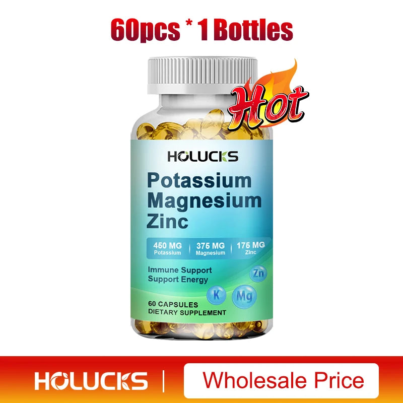 Potassium Magnesium Zinc Capsules - Bone & Heart Health Supplement, Sleep Support, Muscle Relaxation, Stress & Anxiety Relief