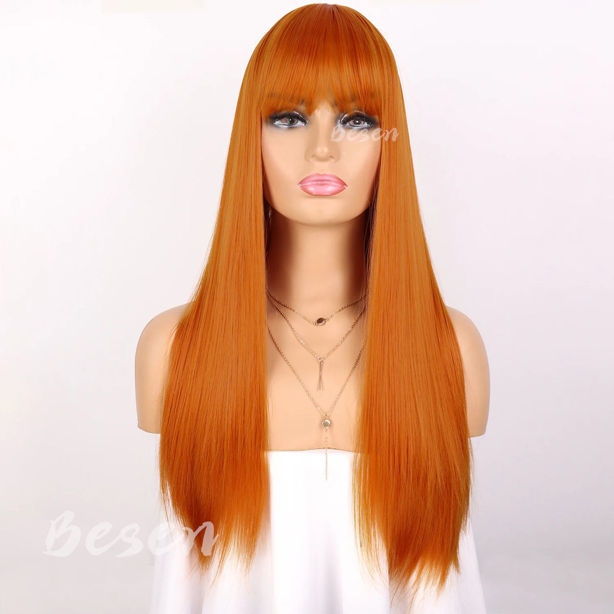Synthetic Long Straight Wig with Bangs for Women Long Straight Wigs Heat Resistant Natural Looking Wigs for Daily Wear