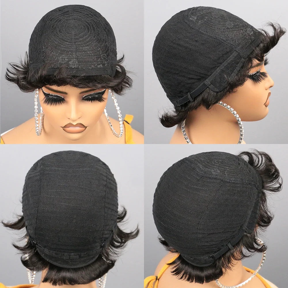 Short Bob Wig Pixie Cut Wig Human Hair Wig For Black Women Short Layered Pixie Cut Wigs Glueless Wig No Lace Full Machine Made
