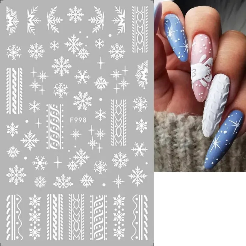 5D White Snowflakes Embossed Nail Art Stickers Winter Charm Decals Self Adhesive Christmas New Year Slider Decoration Manicure
