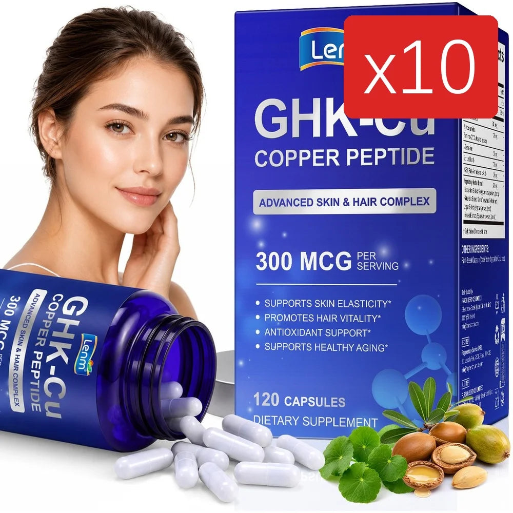 Lenm Liposomal GHK-Cu Copper Peptide - 120 Vegan Capsules with Biotin Phytoceramides for Skin Elasticity & Hair Growth Support
