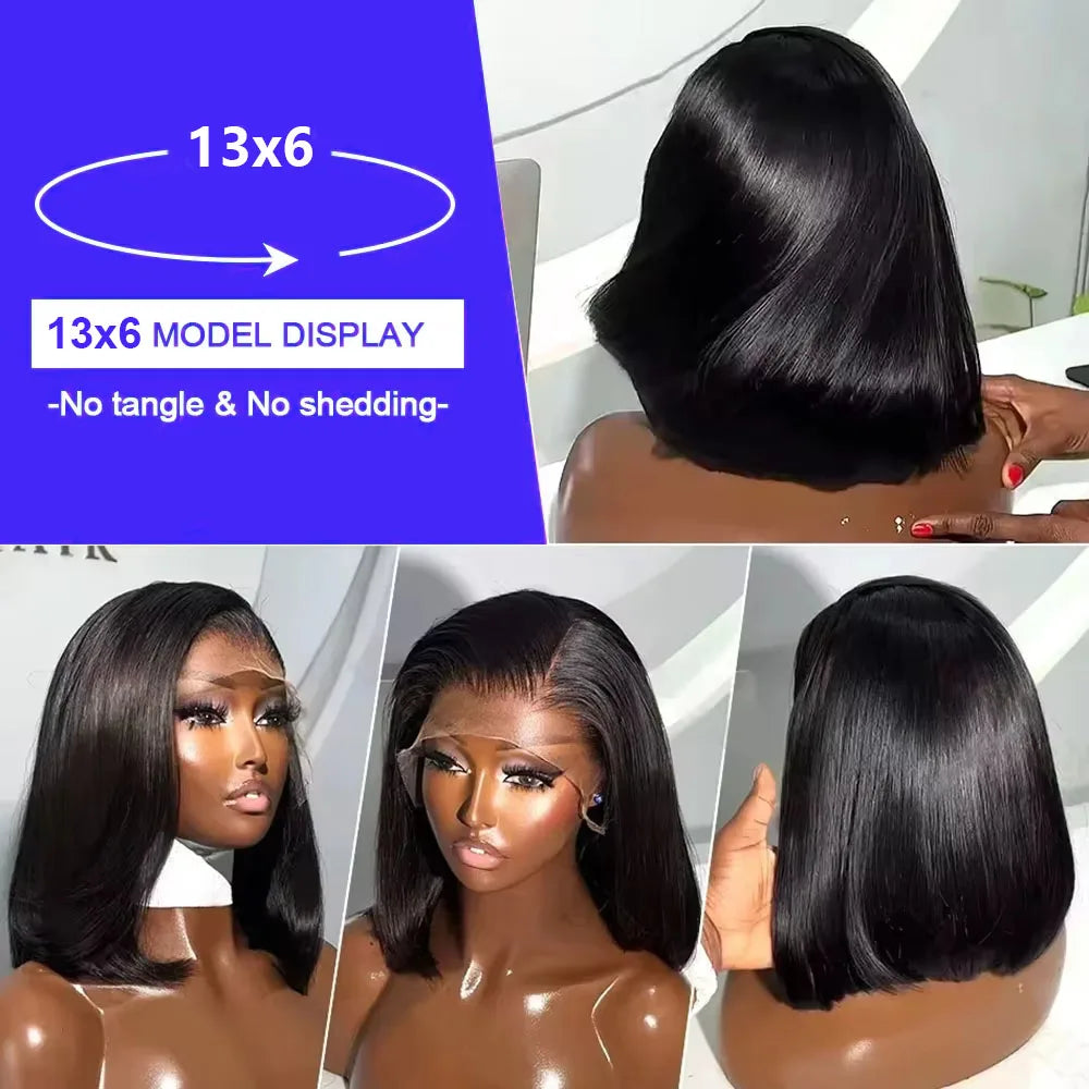 Brazilian HD Transparent 13x4 Bone Straight Short Bob Human Hair Wigs 13x6 Straight Lace Front Wigs For Women 250 Density