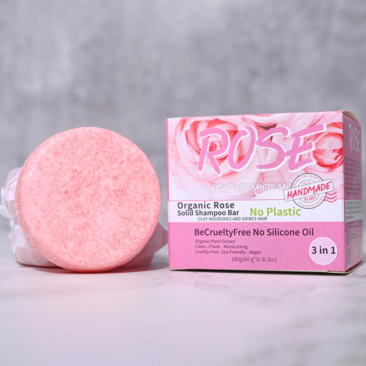 3pcs/box Damascus Rose Perfume Solid Shampoo Bar Deep Cleaning Moisturizing Hair Care Hand Soap