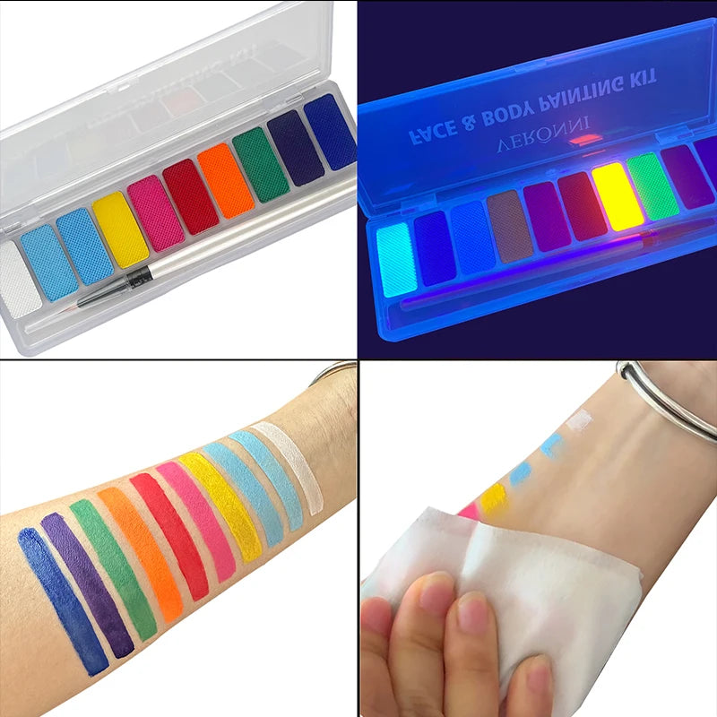 10 Colors Luminous Pigments, Luminous Neon Makeup Facial Painting,Suitable for Children and Adults for Halloween and Party