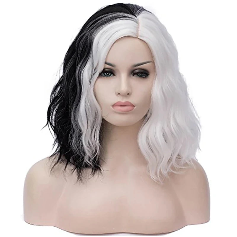 HAIRJOY Black White Wigs for Women Blue Pink Purple Green Multicolored Synthetic Hair Wig Cosplay Wigs Halloween