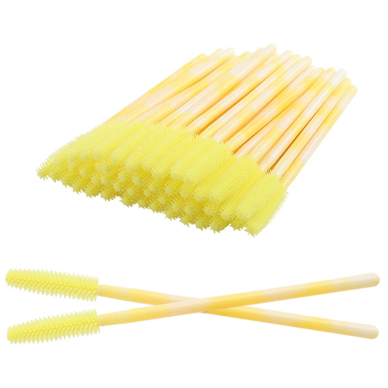 50Pcs Disposable Silicone Eyelash Brush Rainbow Eye Lash Makeup Brushes Mascara Wands Microbrush Eyelashes Extension Beauty Tool