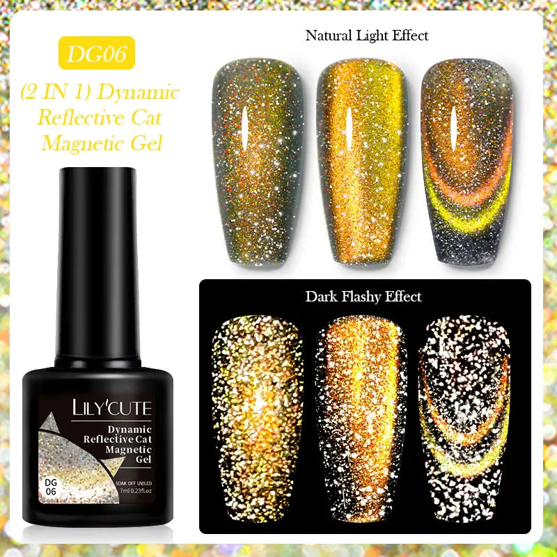 LILYCUTE 7ml 9D Black Crystal Cat Magnetic Gel Nail Polish Laser Silver Glitter Semi Permanent Manicure For Nail Art Gel Varnish