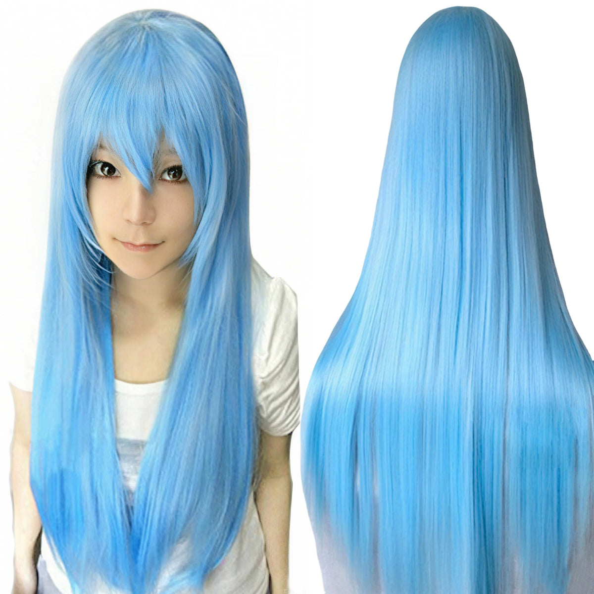 80cm Straight Synthetic Cosplay Wig White Purple Green Silver Pink Lolita Hairpiece with Bangs Long Wigs