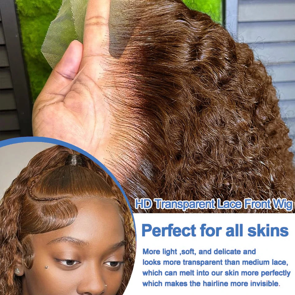 Short Bob Wig 13x4 Lace Front Wig Chocolate Dark Brown 100% Human Hair Deep Curly Wave Bob Wig HD Lace Wig 200 Density For Women